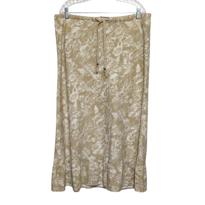 Eddie Bauer Linen Blend Maxi Skirt L Cottagecore Ruffle Coastal Boho Western EUC