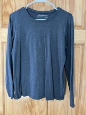 Eddie Bauer Long Sleeve T Shirt Womens L Crewneck Charcoal Gray 100 Cotton
