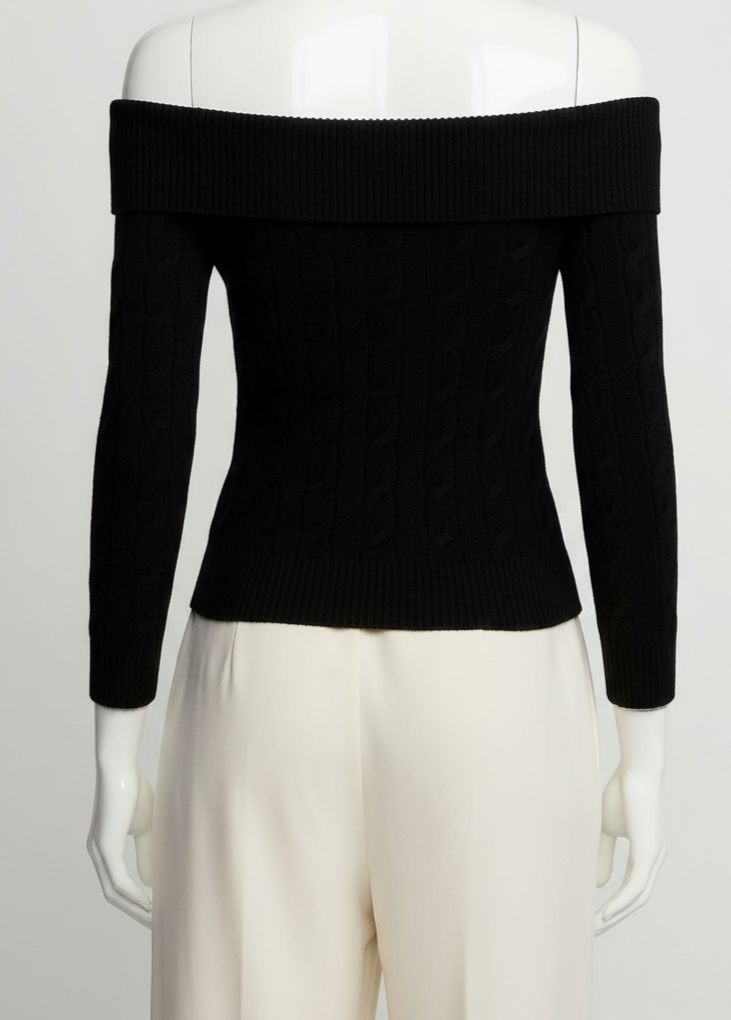 Ralph Lauren Collection Women's Black Knit Off-the-Shoulder Cashmere Top Size M image 3