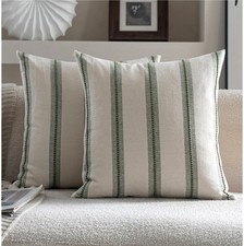 Boho Throw Pillow Covers 20x20 Set of 2, Olive Green Striped Decorative Pillo...