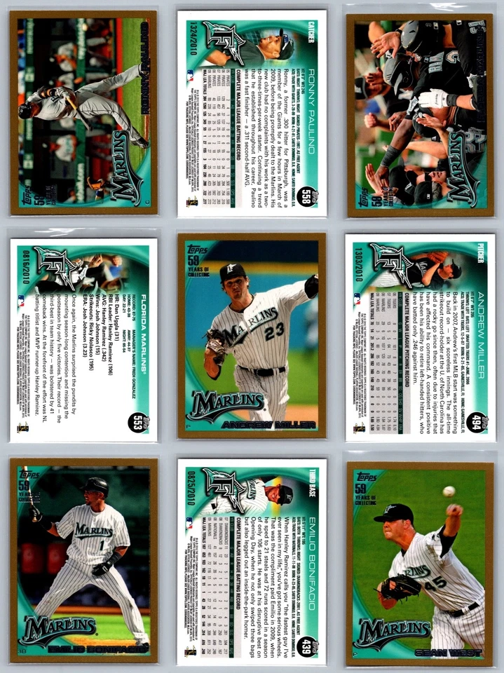 Florida Marlins Topps Gold Serial Numbered #/2009 Baseball Card Lot (19) NM - Image 4 of 4