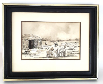 VTG 73'S ORIGINAL WATER COLOR BLACK & WHITE ''HOLD STILL SALLY'' BY PAUL SANASAC 