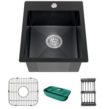 Koardink Black Kitchen Sink Stainless Steel Drop In 15X17X9 Inch Single Bowl