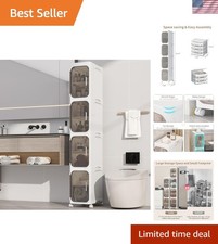 4 Tier Slim Bathroom Storage Cabinet, Foldable and Movable, White