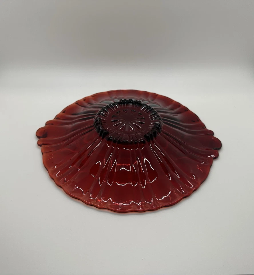 Vintage Royal Ruby Red Glass Candy Dish Bowl Old Cafe Pattern Anchor Hocking MCM - Image 4 of 4