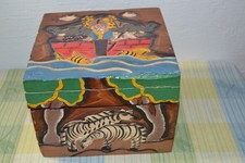 Vintage Handpainted Hinged Noah's Ark Wooden Trinket Box 6" x 6"