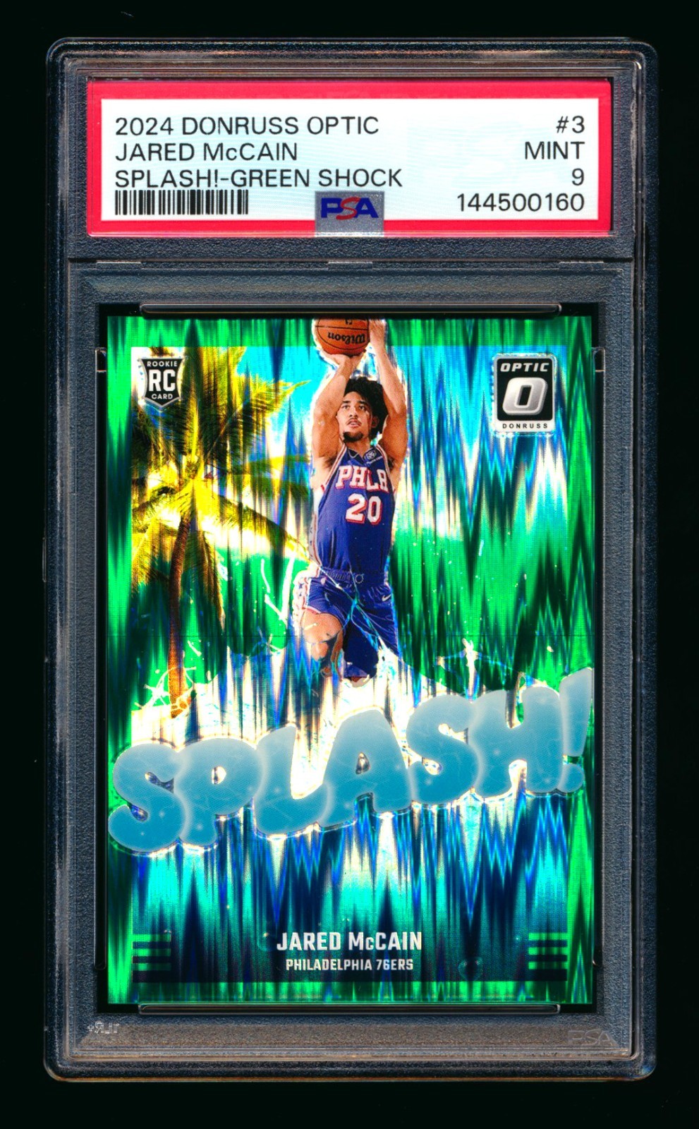 2024-25 OPTIC JARED MCCAIN RC SPLASH GREEN SHOCK PRIZM ROOKIE #082/149 PSA 9!