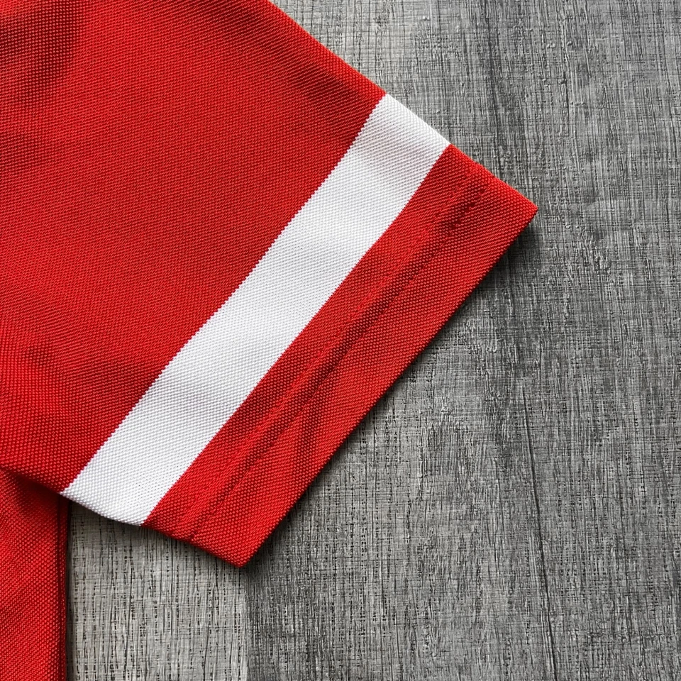 FootJoy Shirt Junior Medium Red White Athletic Fit Striped Pique FJ Tour Collar - Imagen 4 de 4