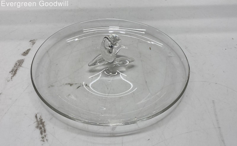 Signed Stueben Art Glass Clear Crystal Canape Plate by Lloyd Atkins