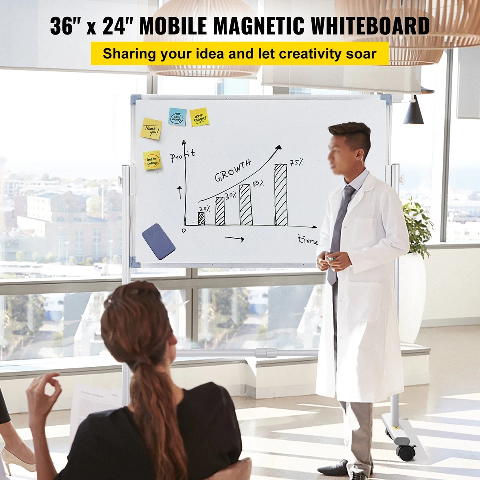 Uimoso Mobile Dry Erase Board Magnetic Whiteboard w/ Stand 36"x 24" Double Sided - Image 2 of 4