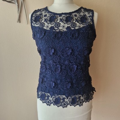 HEINE premium top lace top blouse sleeveless size 36 lace opaque flowers