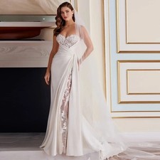 Boho Mermaid Wedding Dresses Sweetheart Pleats Lace Side Slit Satin Bridal Gown