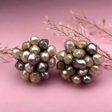 Vintage Imitation Pearl Cluster Clip Earrings