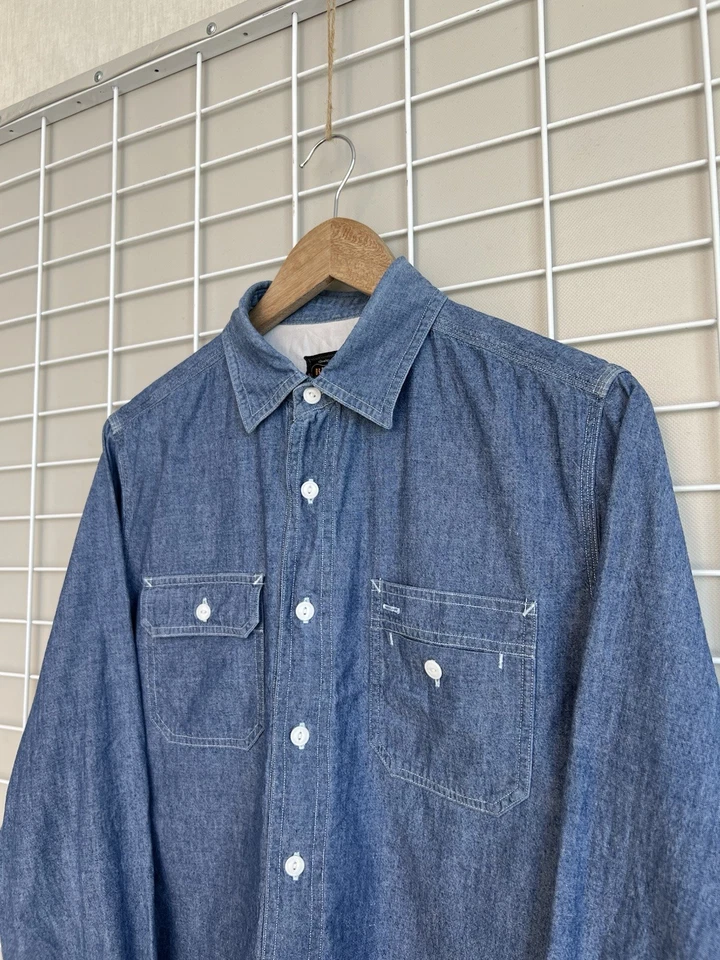 Beams Plus Chambray Work Shirt In Blue Mens Size S/M Japan Button Long Sleeve - Image 4 of 4
