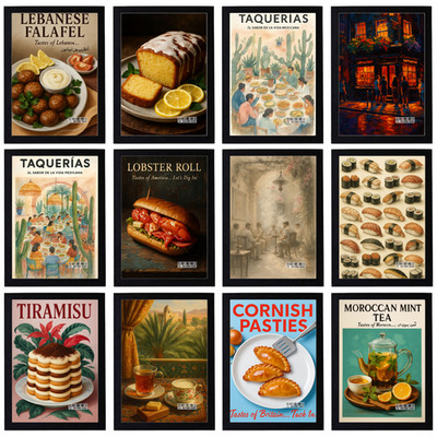 Vintage Essen & Bars Poster - Retro Diner Kunst - klassische Wanddeko Getränk Cafe