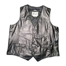 Bermans Vintage Men's Leather Biker Design Vest Snap Front Size 44 Front Pockets