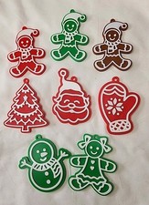 Set Of 8 Gingerbread Man Style Christmas Ornaments Variety Red Brown Green