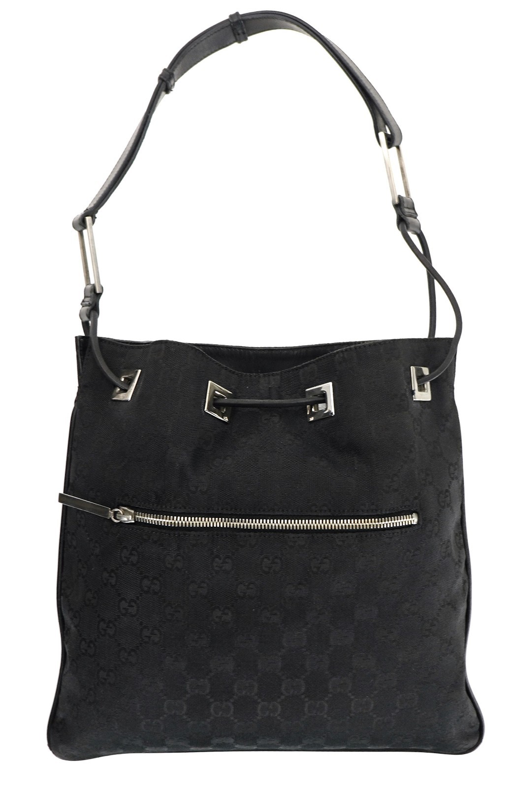 Authentic GUCCI Black Drawstring Hobo Shoulder Ba… - image 1