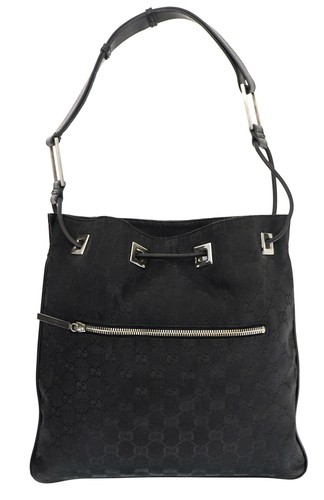 Authentic GUCCI Black Drawstring Hobo Shoulder Bag Italy Tom Ford Era