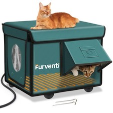 Heated Cat House for Outside with Dual Doors, Insulated Cat House Outdoor wit...