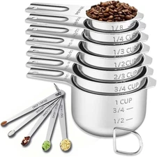 12PCS Measuring Cups and Spoons Set,7 Stainless Steel Nesting Measuring Cups & 5