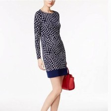 Michael Kors Printed Long Sleeve Dress Size M Navy