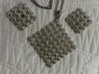 Vintage CATHE' Signed Silver Tone Necklace and Clip Earrings Set — photo 1