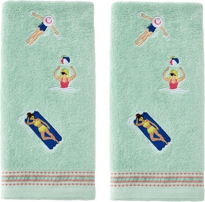Pool Party 100% Cotton Embroidered 2pc Hand Towel Set, Decorative for