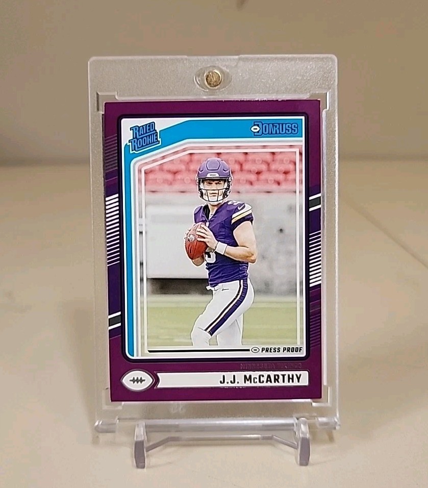 2024 Donruss Rated Rookie Purple Press Proof JJ McCarthy Minnesota Vikings