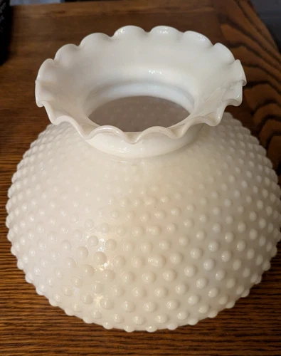 Hobnail Milk Glass Lamp Shade White Hurricane Ruffled Top - VINTAGE 9 3/4"