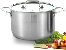 LOLYKITCH Tri-Ply Stainless Steel 5 QT Stock Pot with Lid, Induction Cooking Pot