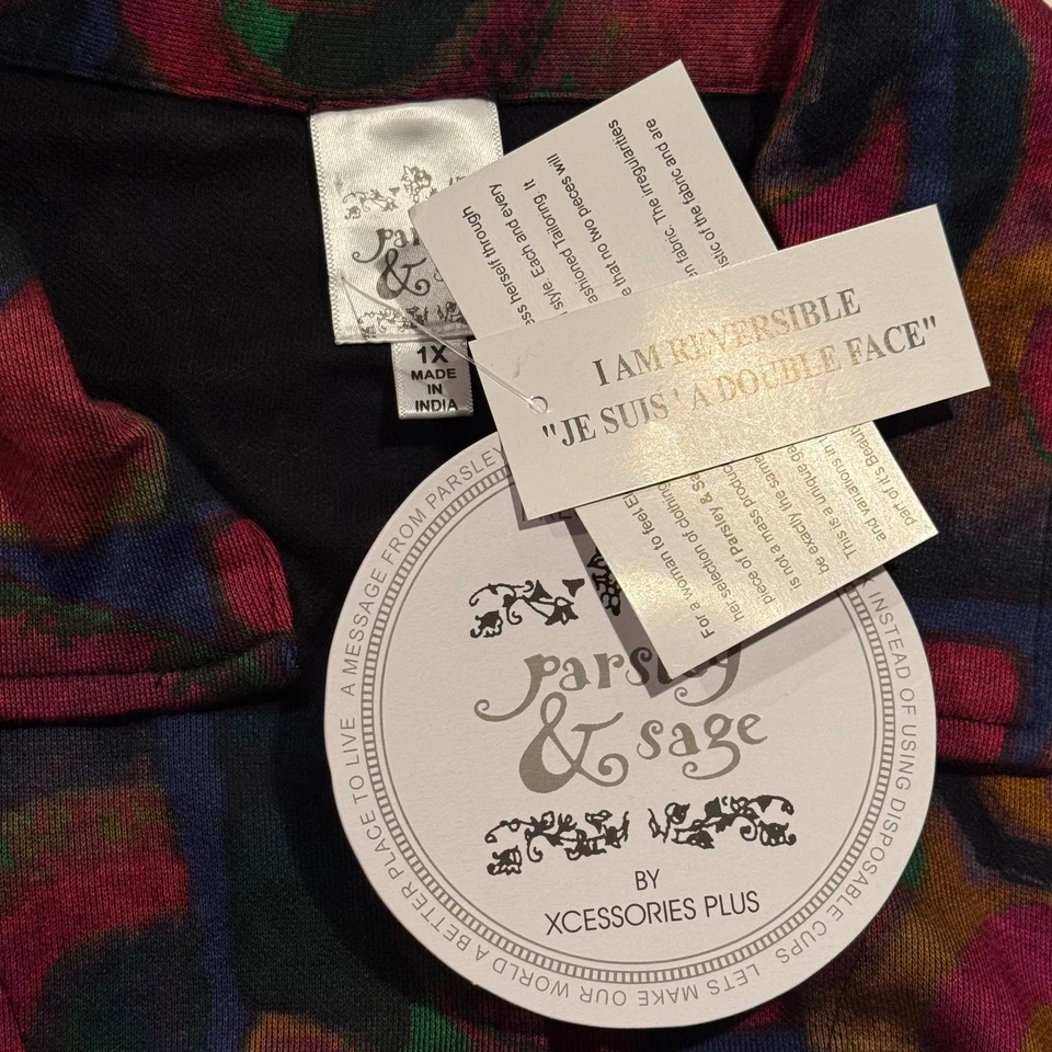 NUEVO CON ETIQUETAS Chaqueta de Perejil y Salvia Reversible Boho Abstracta Colorida Retro Funky Artística 1X Foto 3 de 4