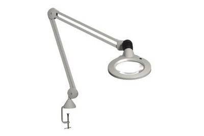 Luxo KFM LED Magnifier, 30'' Arm, 3-D Lens & Edge Clamp, Light Grey - KFL026028