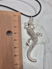 Halskette Lederkette Leder schwarz Eidechse Salamander Anhänger silber