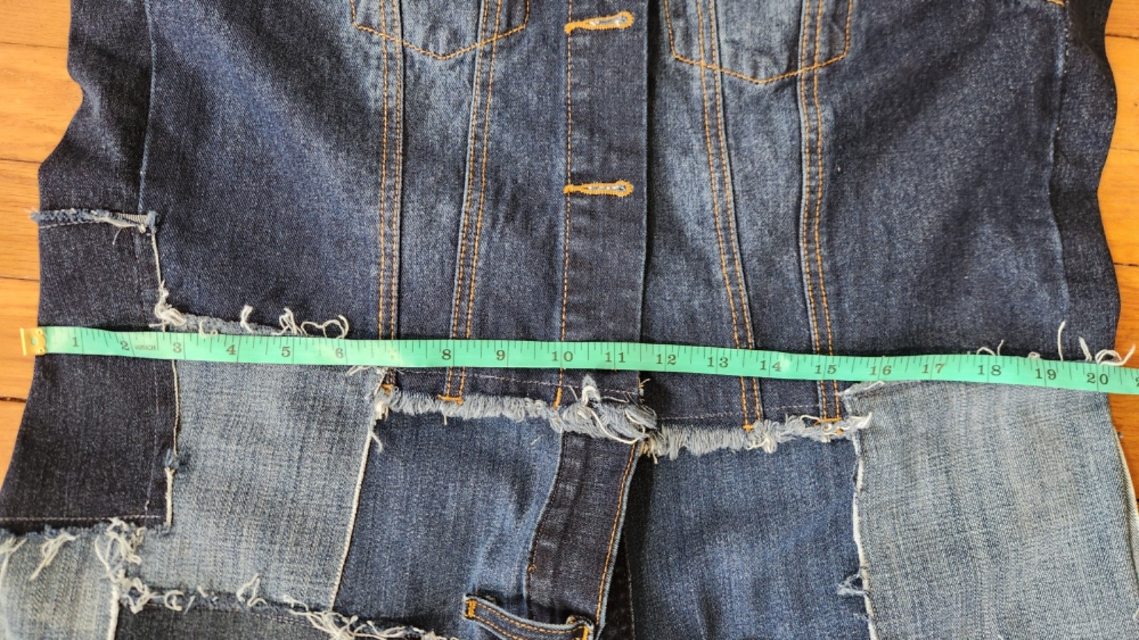 Upcycled Midi Denim Patchwork & Rhinestone Coat J… - image 14