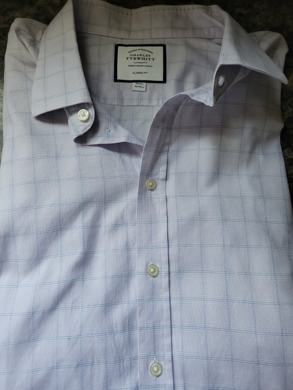 Charles Tyrwhitt Mens 18/37  Classic Fit Blue Check Long Sleeve Cotton Shirt