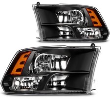 2pcs Pair Headlights Assembly For 2009-2018 Dodge Ram 1500 2500 3500 Black Amber