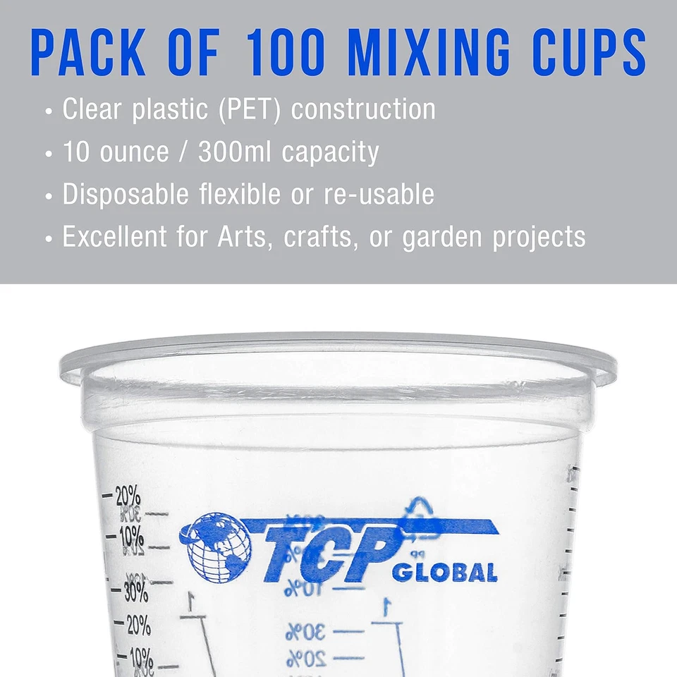 10 oz. (300 ml) Vasos mezcladores de plástico graduado - Caja de 100 con 50 Stic mezclador... Foto 4 de 4