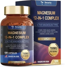 Magnesium 12 in 1 Complex 700mg -Glycinate Citrate Malate Taurate Daily Support.