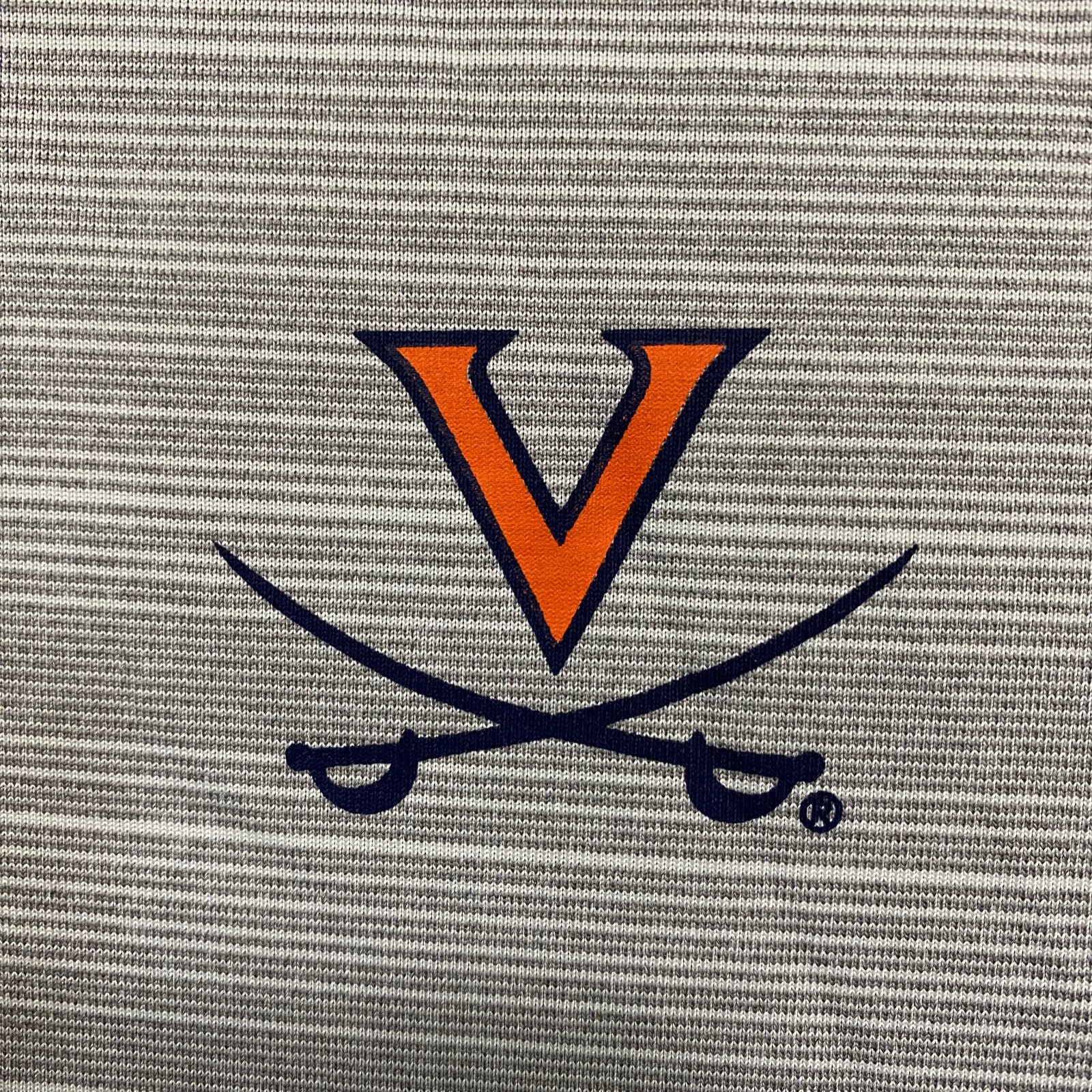 CHAMPION Mens XL Gray Striped Polo Shirt UVA Cavaliers Logo Short Sleeve Golf