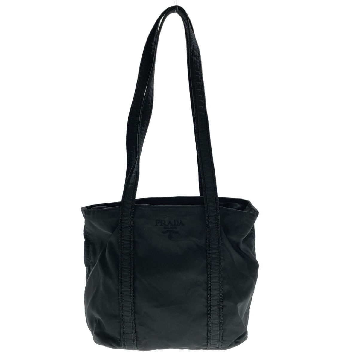 Prada Black Logo Embroidered Nylon Tote Bag Pre-Owned