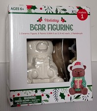 Paint Your Own Ceramic Christmas Bear Kit With Paints Brush Brand New