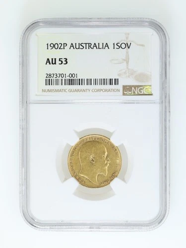 1902 P Perth Australia 1 Sovereign Coin  NGC AU 53 GOLD