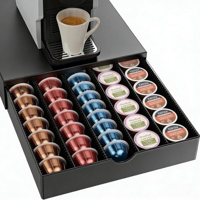 Coffee Pods Drawer Organizer for Nespresso Vertuo Pods 60 Small 40 Large Black