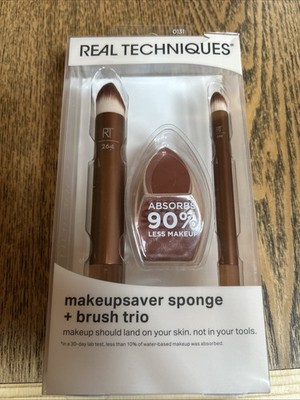 Real Techniques Makeupsaver Sponge + Brush Trio, Makeup Blending Damaged Box