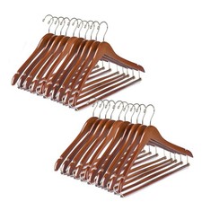 Wooden Suit Hangers with Locking Bar, 20 Pack, Walnut Finish, Gold Hooks
