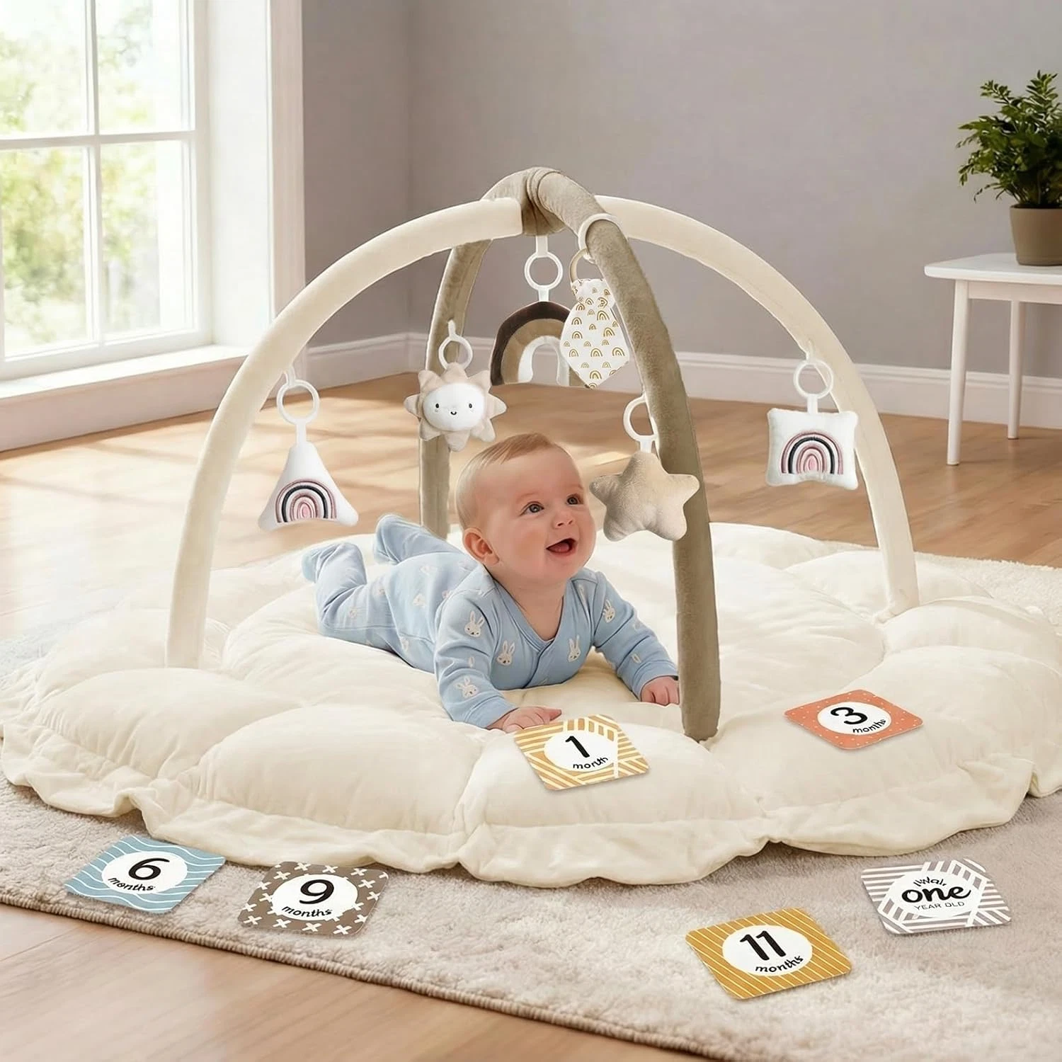 5-In-1 Thick & Plush Baby Play Gym, Baby Play Mats for Floor, Tummy Time Mat wit