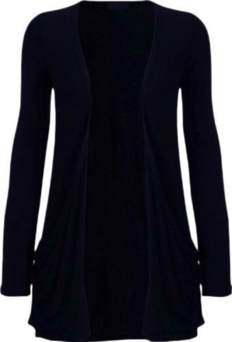 Ladies Two Pocket Long Sleeves Open Casual Boyfriend Cardigan SM To 3XL - Picture 2 of 6
