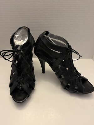 Chinese Laundry Black Lace Up Caged Sexy Booties Strappy Heels Sandals 9.5