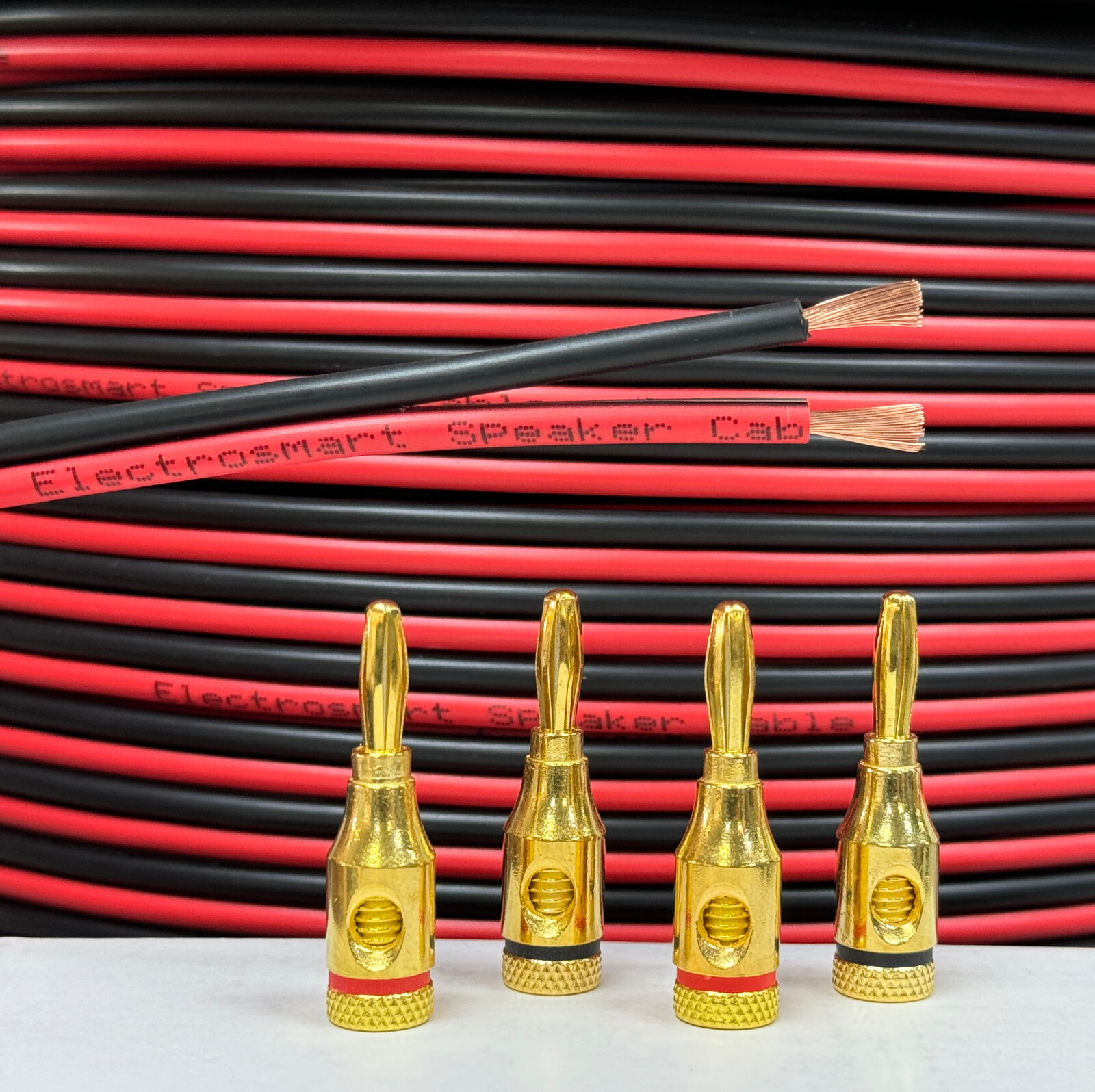 5m of 14 AWG Red Black Speaker Cable Wire 4mm Gold Plated Banana Plugs Audio